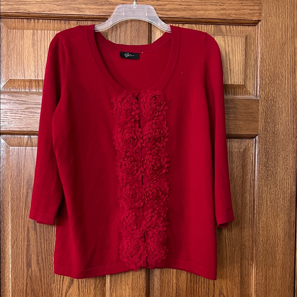 Source Unknown Red Sweater with Floral Detail